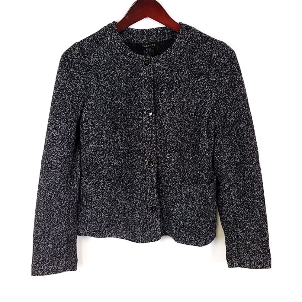 Talbots Black White Fleck Tweed Blazer F34